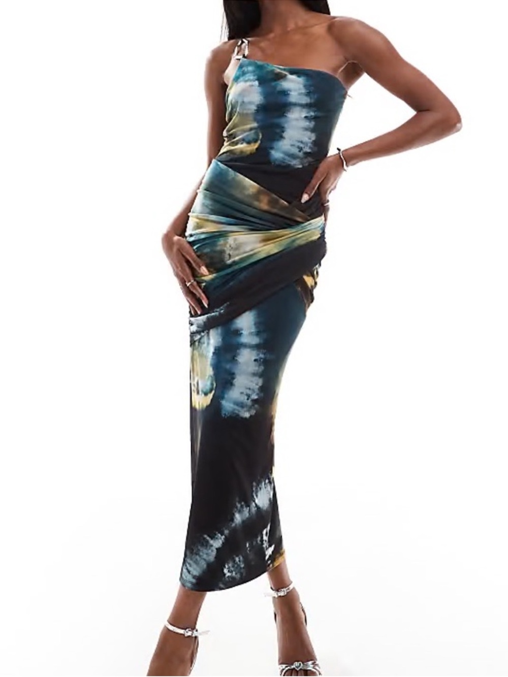 ASOS semi Tie-Dye Midi Dress in Teal, Black & silver touch to it - Picture 5 of 7